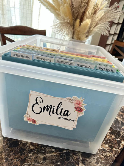 Milestone Tote Labels - Milestone Tote Name decal and Folder Labels  {PLASTIC FILE BOX IS NOT INCLUDED}