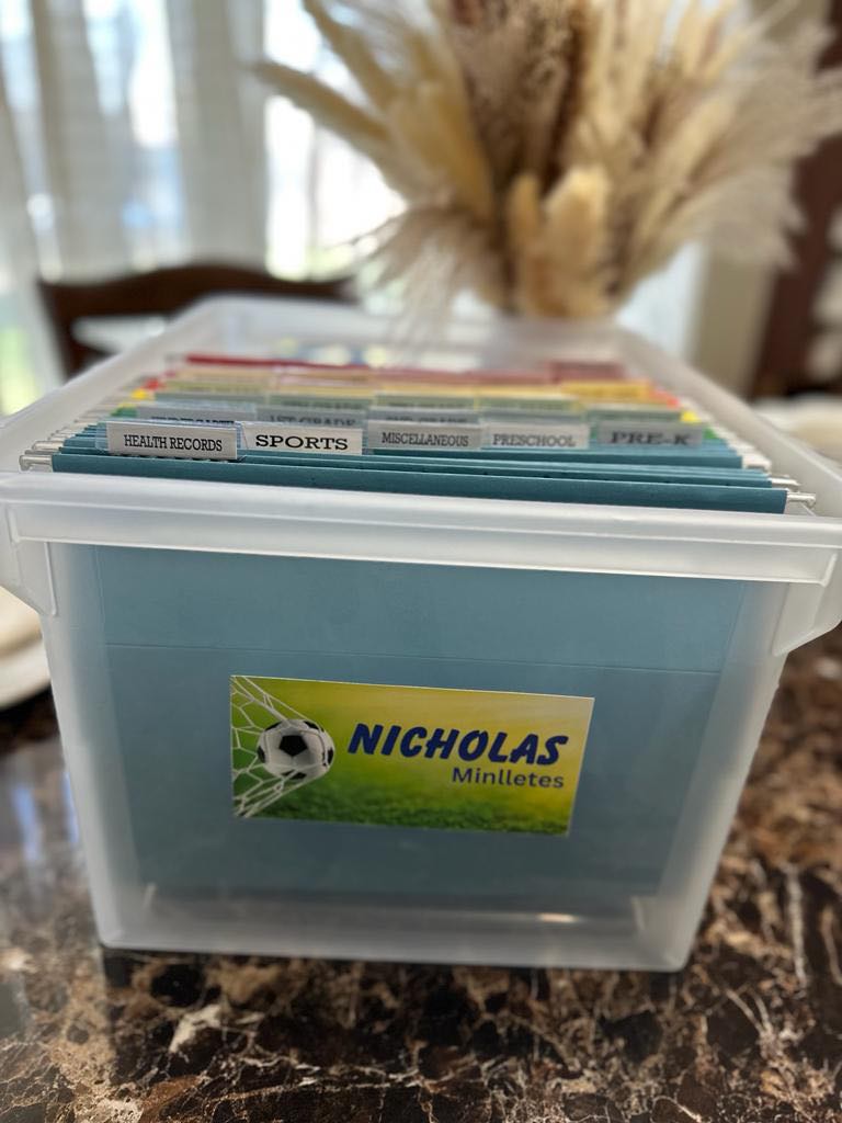 Milestone Tote Labels - Milestone Tote Name decal and Folder Labels  {PLASTIC FILE BOX IS NOT INCLUDED}